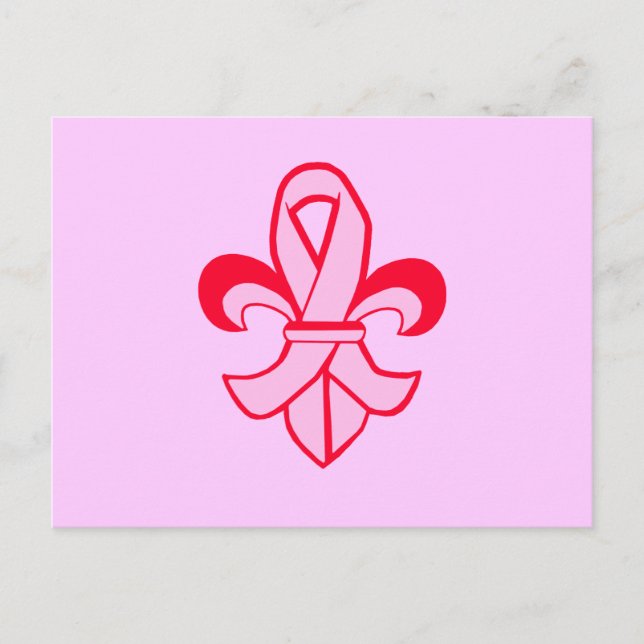 Pink Ribbon Fleur de Lis Postcard (Front)