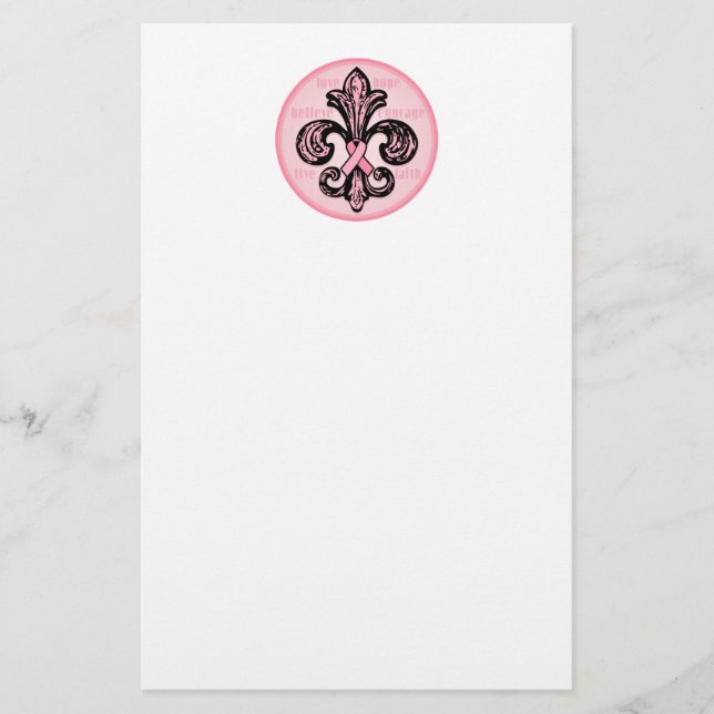 Pink Ribbon Fleur de lis Stationery (Front)
