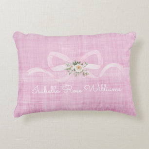 Pink Ribbon Floral Girl NAME Sweet Bedroom Decor Decorative Cushion