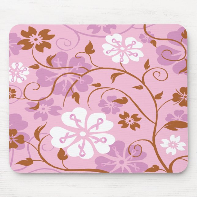 Pink Ribbon Floral Mouse Pad (Front)