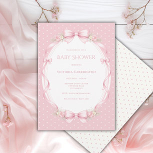 Pink Ribbon Floral Vintage Baby Shower Invitation