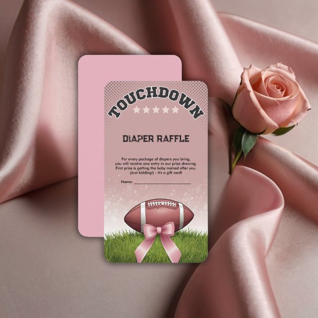 Pink  Ribbon Football Touchdown Baby Shower Enclosure Card (Creator Uploaded)