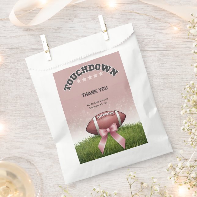Pink  Ribbon Football Touchdown Baby Shower Favour Bag (Clipped)