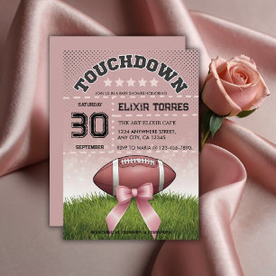 Pink  Ribbon Football Touchdown Baby Shower Invitation