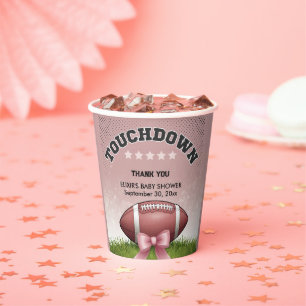Pink Ribbon Football Touchdown Baby Shower Paper Cups