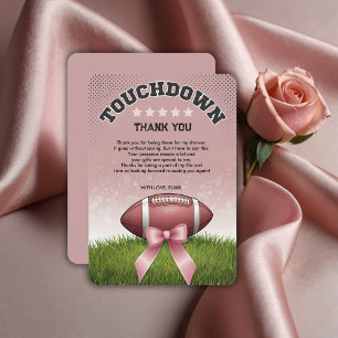 Pink  Ribbon Football Touchdown Baby Shower Thank You Card