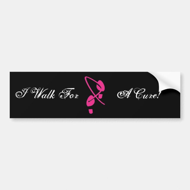 Pink Ribbon Footprints I Walk For A Cure Bumper Sticker (Front)