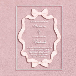  pink ribbon frame Baptism  Acrylic Invitations