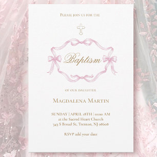 pink ribbon frame   Baptism Invitation