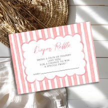 Pink Ribbon Frame Stripes Minimal Diaper Raffle