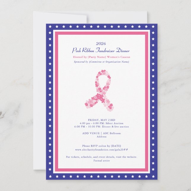 Pink Ribbon Fundraiser Political Cancer Awareness Invitation (Front)