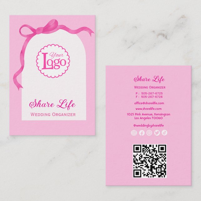 Pink Ribbon Gate Wedding Organizer Business Card (Front/Back)