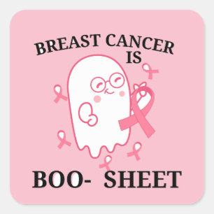 Pink ribbon ghost breast cancer funny Halloween  Square Sticker