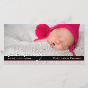 Pink Ribbon Girl Baby Birth Announcement Photocard