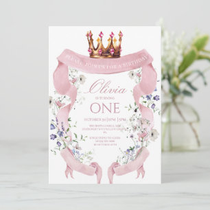 Pink Ribbon Girls First Birthday  Invitation