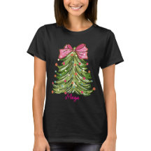 Pink ribbon green Christmas tree
