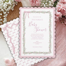 Pink Ribbon Greenery Elegant Baby Shower