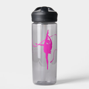 Pink ribbon gymnastics girls full custom name water bottle