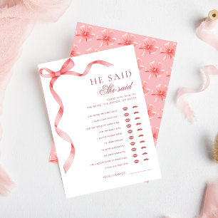 Pink Ribbon He Said She Said Bridal Shower Game Invitation