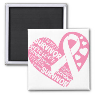 Pink Ribbon Heart Breast Cancer Awareness Gift Magnet