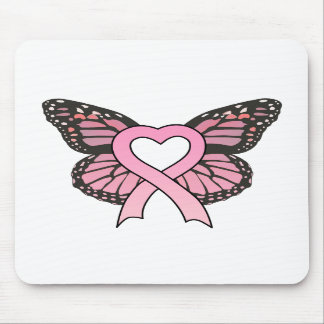 Pink Ribbon Heart Butterfly Mousepad