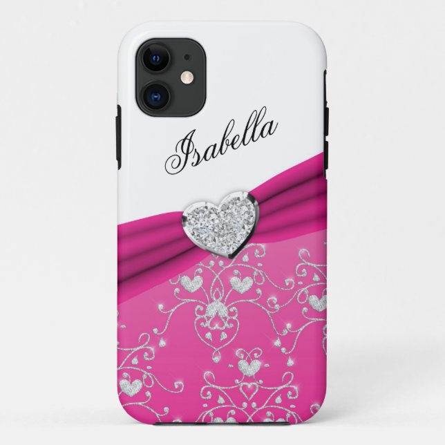 Pink Ribbon Heart Damask iPhone 5 Case (Back)