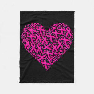 Pink Ribbon Heart Love Breast Cancer Awareness Fleece Blanket
