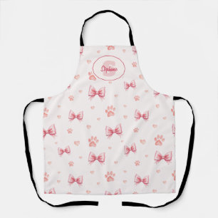 Pink Ribbon, Heart & Paw Print Pattern - Soft Pink Apron