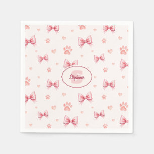 Pink Ribbon, Heart & Paw Print Pattern - Soft Pink Napkin