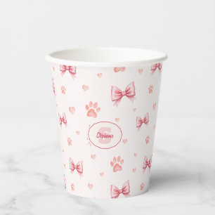 Pink Ribbon, Heart & Paw Print Pattern - Soft Pink Paper Cups