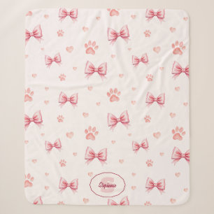 Pink Ribbon, Heart & Paw Print Pattern - Soft Pink Sherpa Blanket
