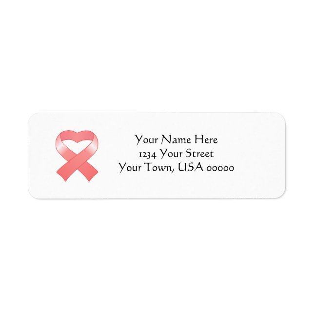 Pink Ribbon Heart Return Address Labels (Front)