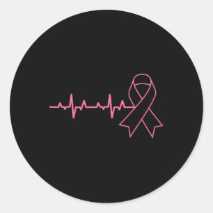 Pink Ribbon Heartbeat Cute Breast Cancer Awareness Classic Round Sticker