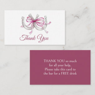 Pink ribbon Horseshoe Wedding Equestrian thank you Card