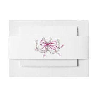 Pink ribbon Horseshoe Wedding Rustic Equestrian Invitation Belly Band