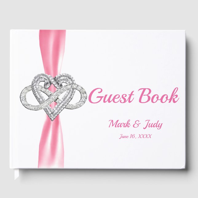 Pink Ribbon Infinity Heart Wedding Guestbook (Front)