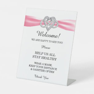 Pink Ribbon Infinity Heart Wedding Safety Pedestal Sign