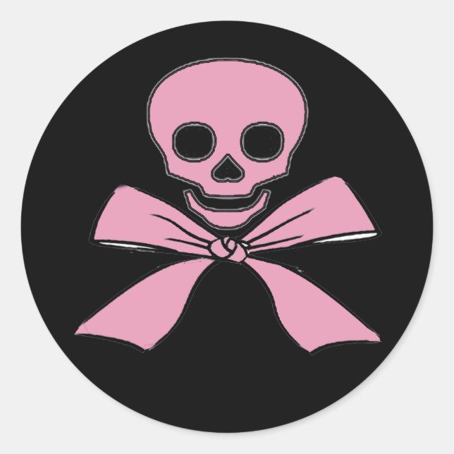 Pink Ribbon Jolly Roger Girl Pirate Stickers (Front)