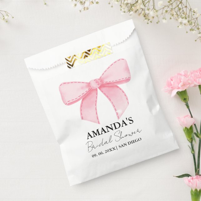 Pink Ribbon Knot Bridal Shower , Wedding Party Favour Bag (Sealed)