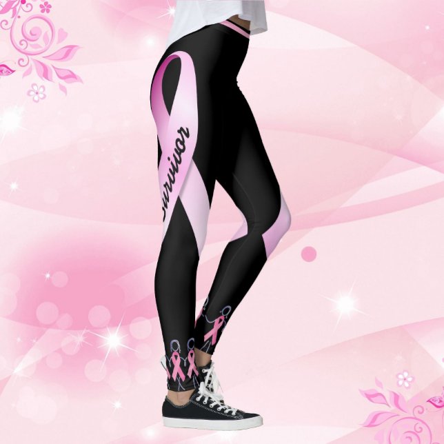 Pink Ribbon Ladies Personalise Black Leggings (Creator Uploaded)
