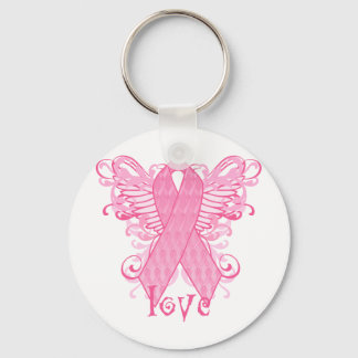 Pink Ribbon Love Wings Key Ring