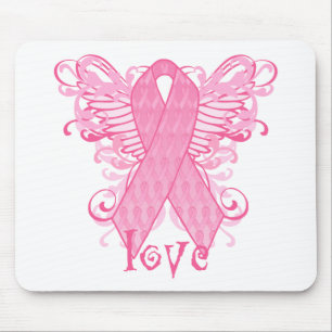Pink Ribbon Love Wings Mouse Pad
