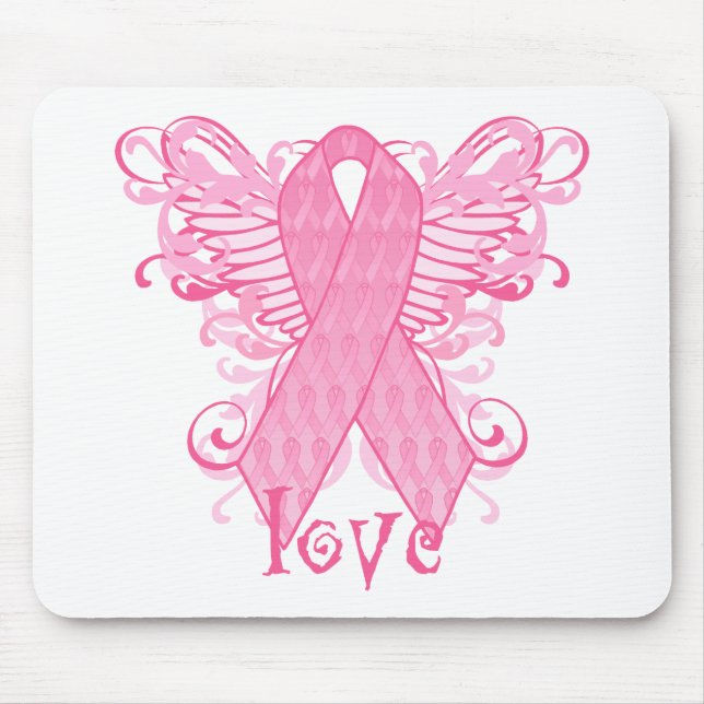 Pink Ribbon Love Wings Mouse Pad (Front)