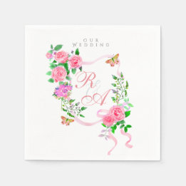Pink  Ribbon Monogram Wedding  Napkin