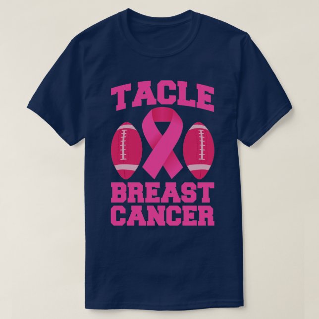 Pink Ribbon October Breast Cancer Awareness Footba T-Shirt (Design Front)