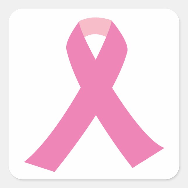 Pink ribbon of breast cancer awareness square sticker (Front)
