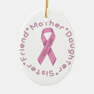 Pink Ribbon of Courage Ceramic Tree Decoration