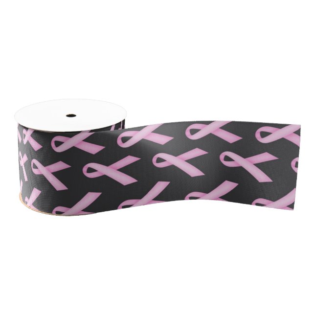 Pink Ribbon on Black - Breast Cancer Awareness Grosgrain Ribbon (Spool)