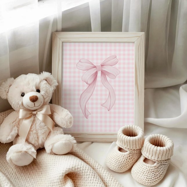 Pink Ribbon on Gingham Poster (Pink Ribbon on Gingham Poster)