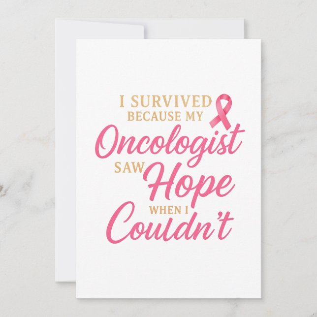 Pink Ribbon Oncologist Thank You Card – Survivor A (Front)